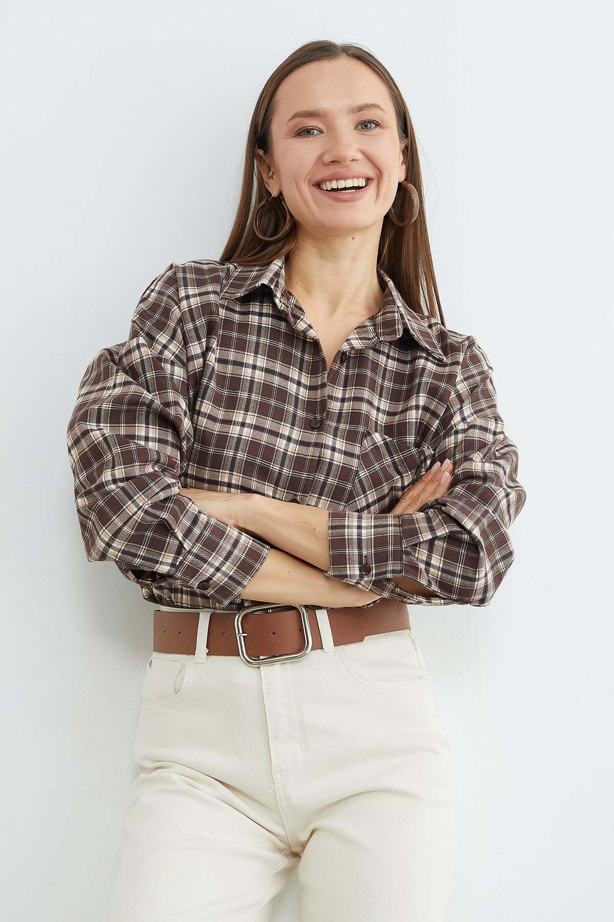 Fullamoda  Ekose Desenli Tek Cepli Salaş Gömlek - Görsel 3