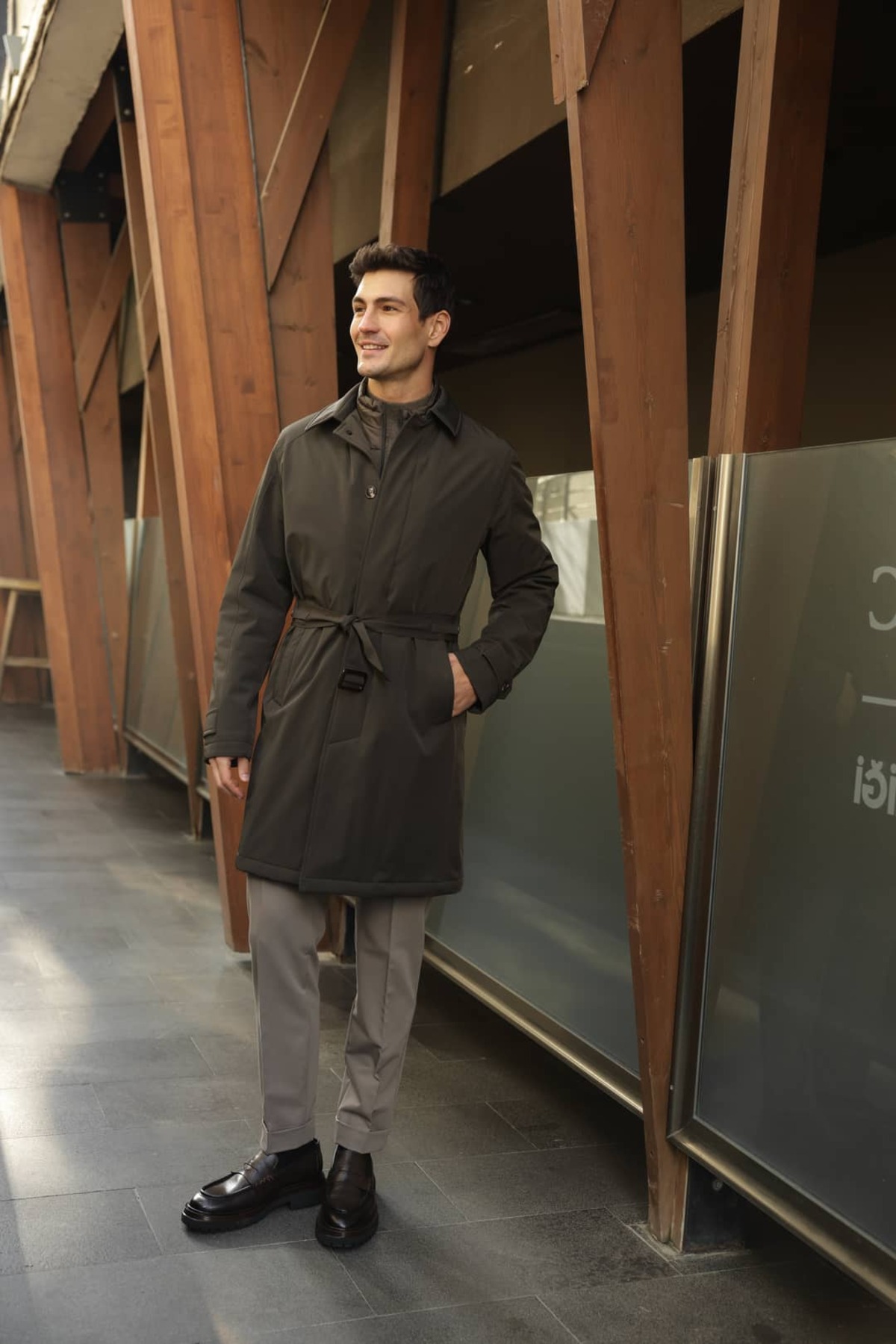 AEK COLLECTION Erkek Haki Su Geçirmez Trençkot görsel 2