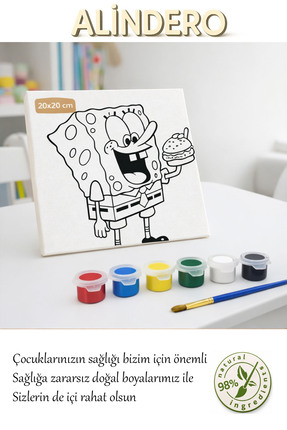 Alindero Çocuk boyama tuval seti SÜNGER BOB SPONGEBOB 6 lı akrilik boya + fır...