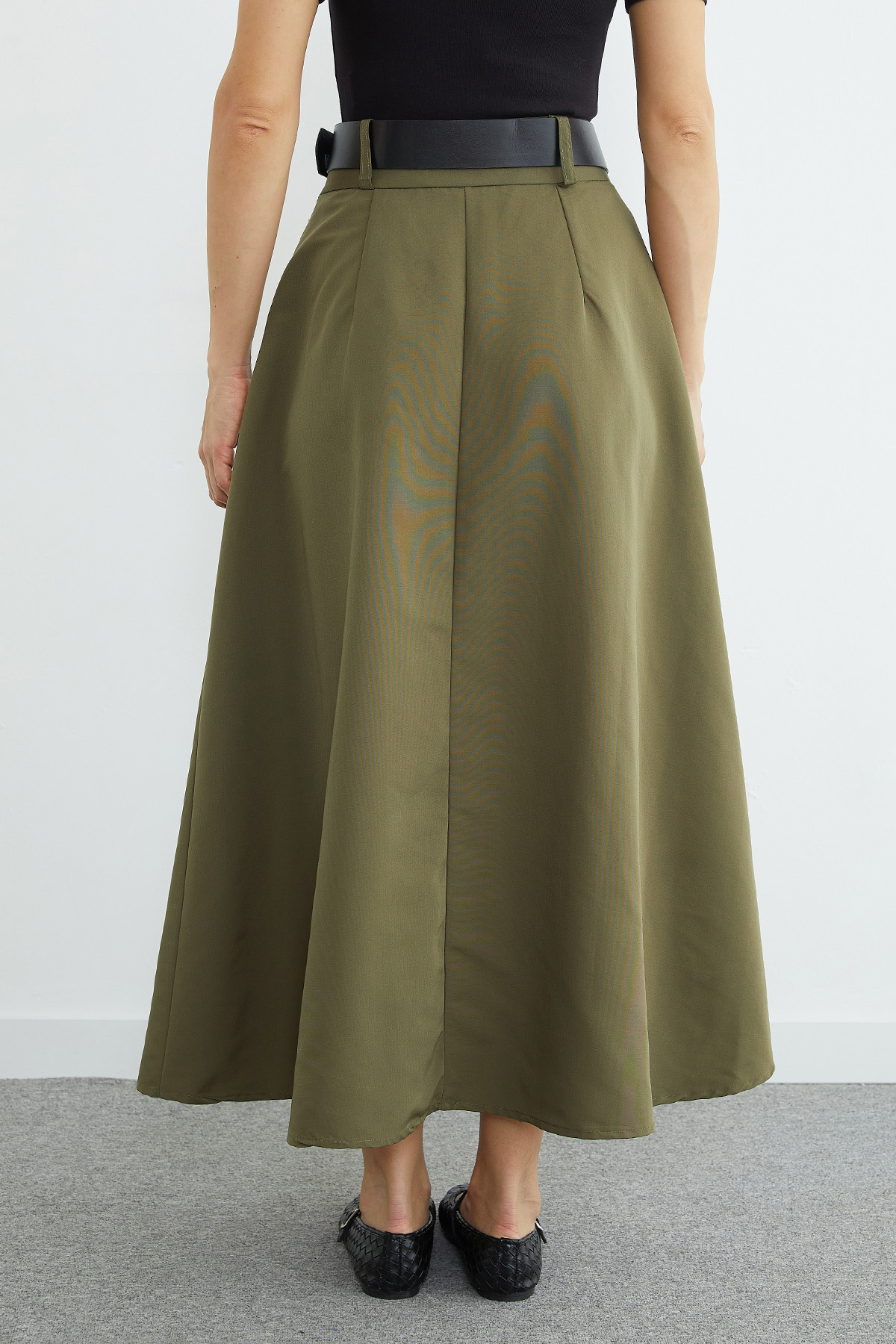 Fullamoda  Kemerli Pileli Maxi Boy Etek - Görsel 8