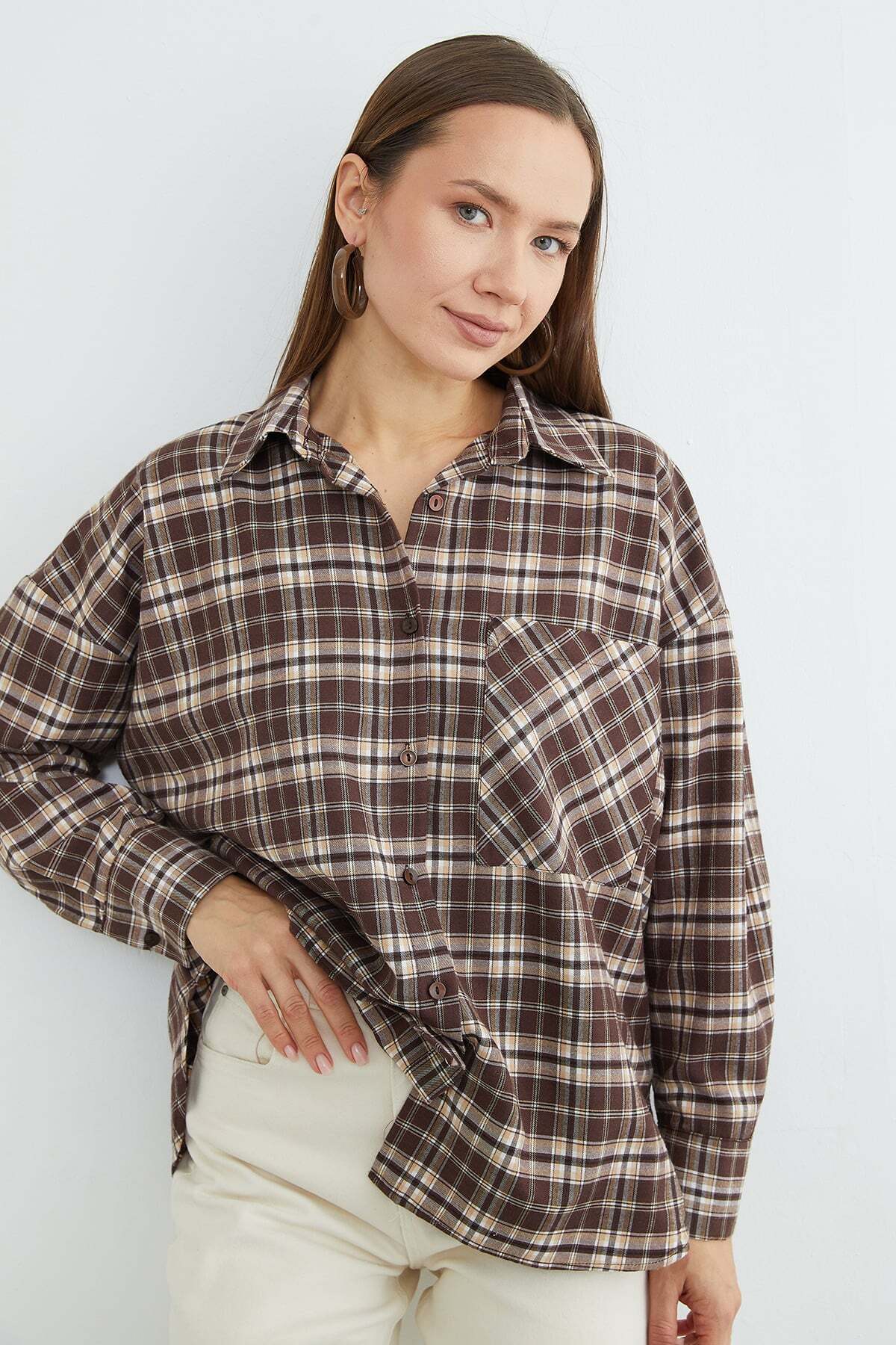 Fullamoda  Ekose Desenli Tek Cepli Salaş Gömlek - Görsel 5