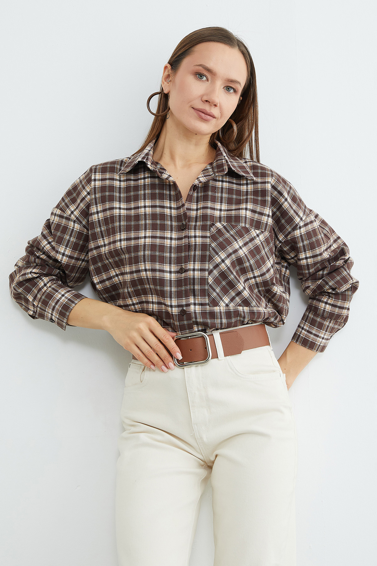 Fullamoda  Ekose Desenli Tek Cepli Salaş Gömlek