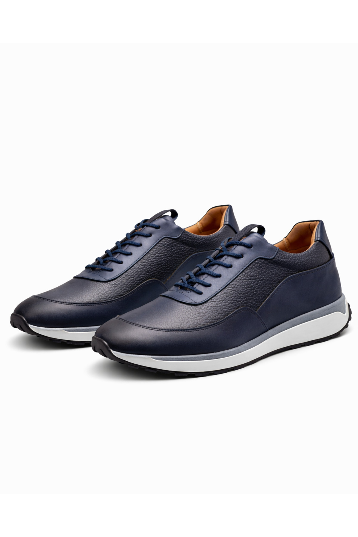 BESS SHOES Hakiki Deri Lacivert Erkek Casual Ayakkabı, Ortopedik, Ultra Rahat, Kaymaz Taban, Günlük Sneaker