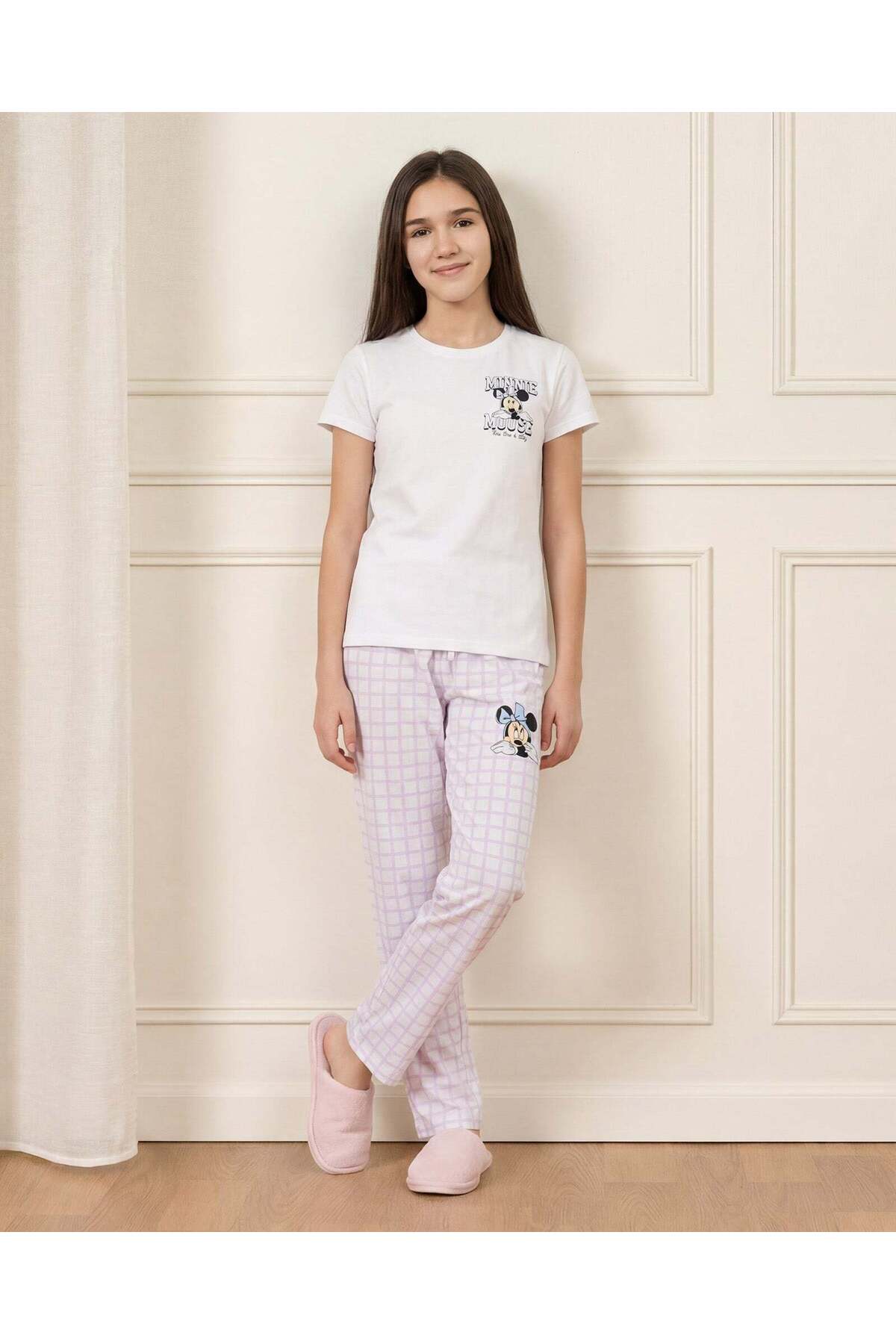 REDTAG Senior Girls White Minnie Mouse 2 Piece Pyjama Set