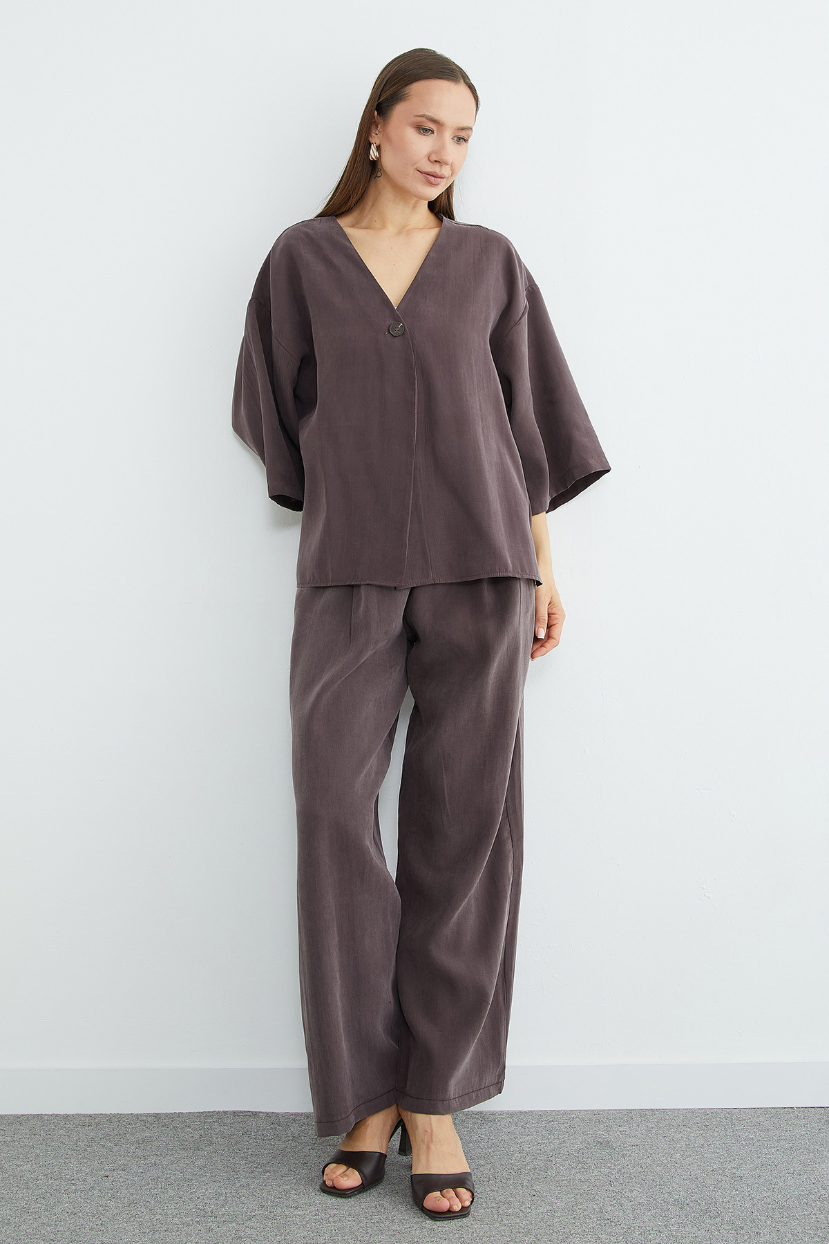 Fullamoda  Tek Düğmeli Tencel Kumaş Oversize Ceket - Görsel 5