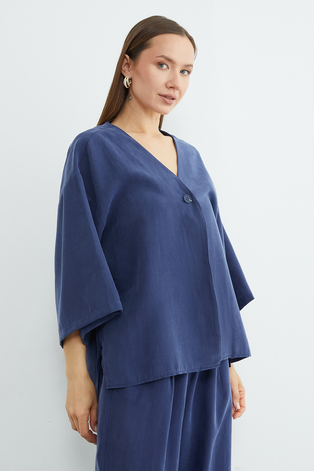 Fullamoda  Tek Düğmeli Tencel Kumaş Oversize Ceket - Görsel 7