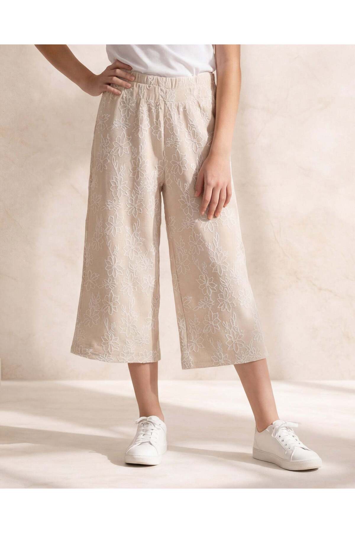 REDTAG Senior Girls Beige White Jacquard Culottes