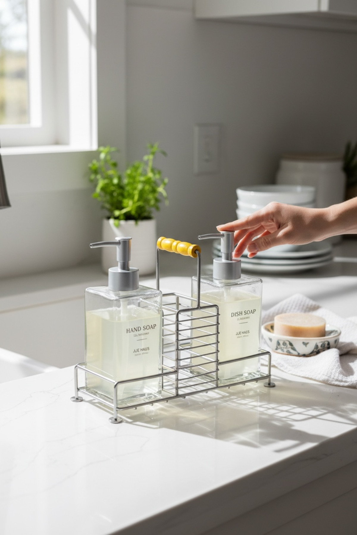 Zelo Metal Standlı 2’li Sıvı Sabunluk Seti –500 ml Banyo ve Mutfak Dispenseri