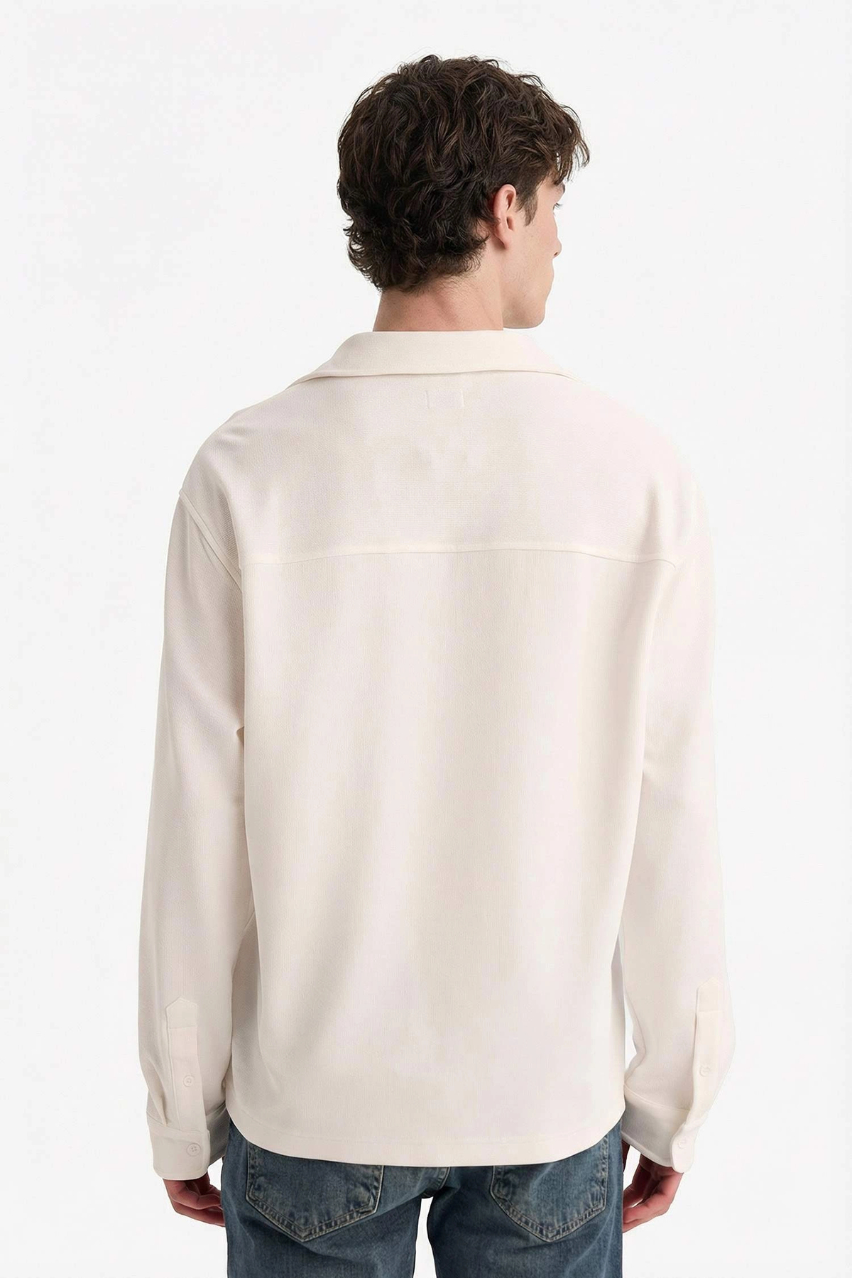 DeFacto Boxy Fit Polo Yaka Penye Gömlek F8612AX26SP görsel 5