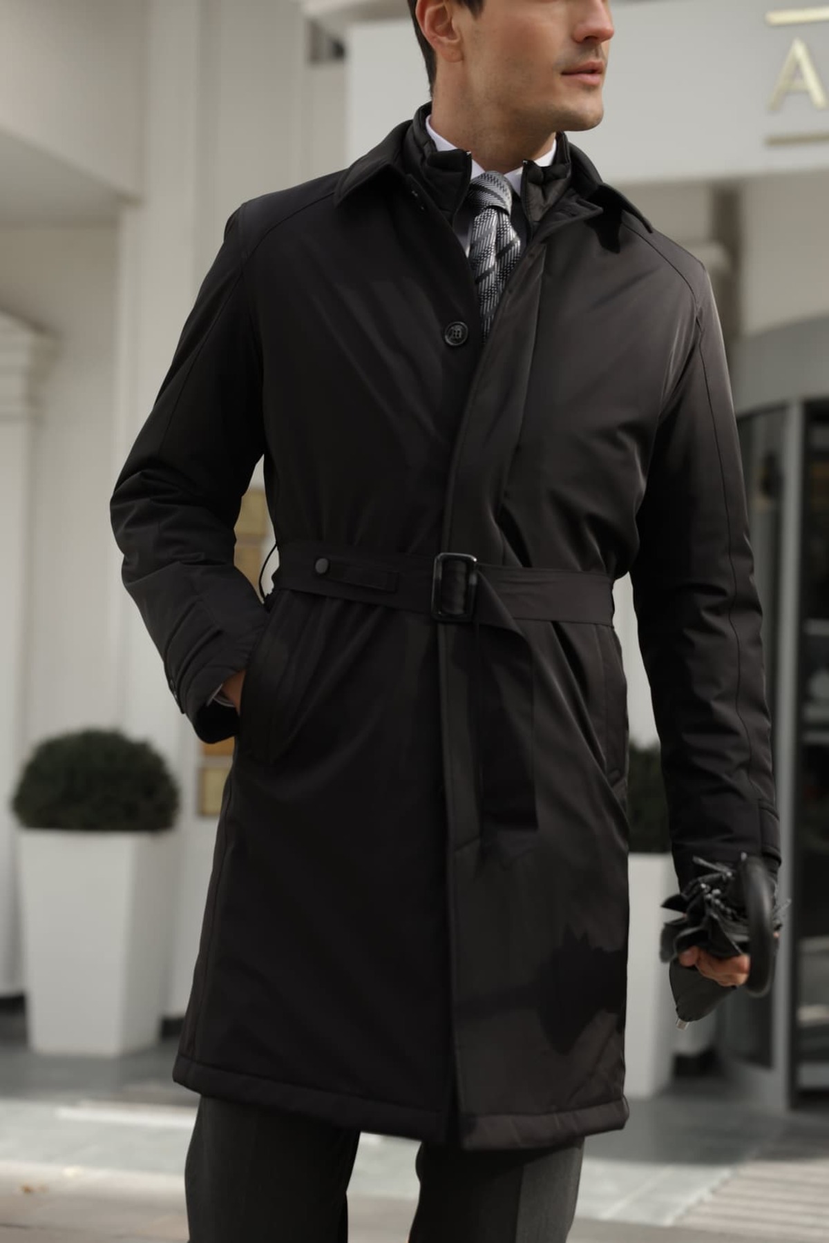 AEK COLLECTION Erkek Siyah Su Geçirmez Trençkot