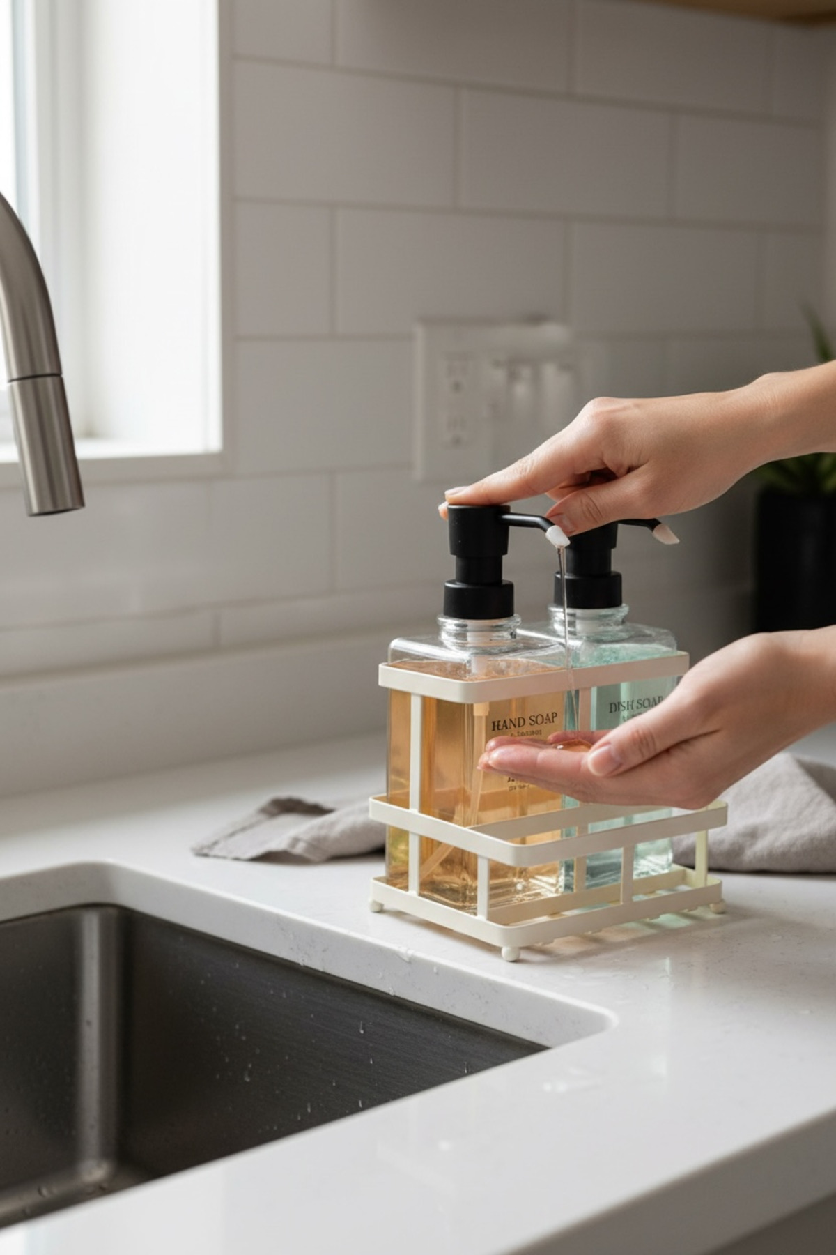 Nero Metal Standlı 2’li Sıvı Sabunluk Seti –500 ml Banyo ve Mutfak Dispenseri