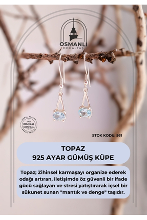 OSMANLI DOĞAL TAŞ Sertifikalı Topaz 925 Ayar Gümüş Küpe (SK:561)