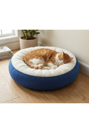 BRT Pet Çift Renk Simit Kedi Yatağı, Küçük Irk Köpek Yatağı, 55 Cm
