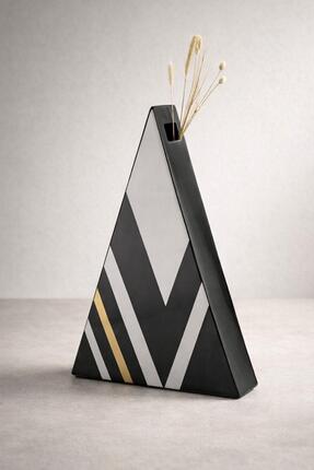 SETABIANCA Modern Dekoratif Seramik Vazo 35 cm – Elite Deco Lines Üçgen Vazo