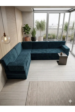BAKIRÖZÜ HOME Premium Kadife Kumaş, Konforlu Yer Kanepesi ,Modüler Şark Köşes...