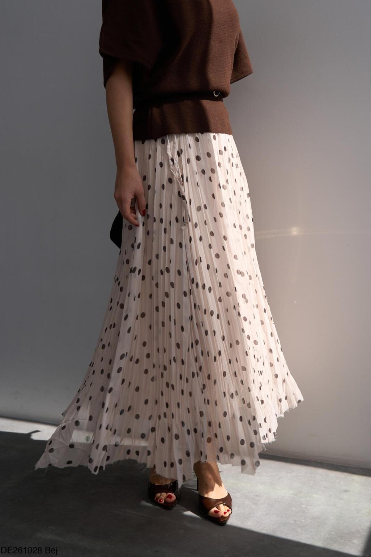 CADDELAMODA  Asimetrik Kesim Astarlı Puantiyeli Şifon Etek - Görsel 4