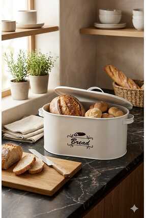 Funny Life Modern Oval Metal Ekmek Kutusu - Beyaz