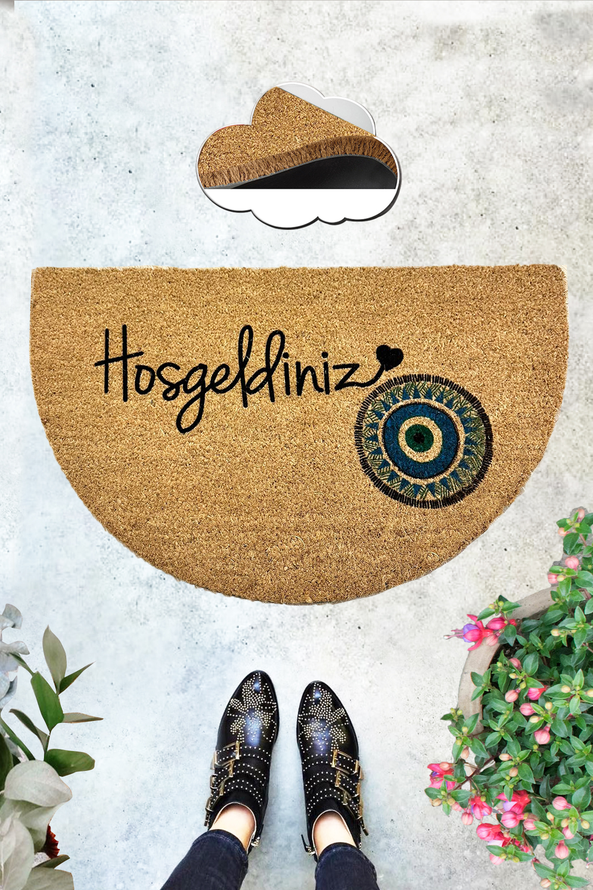 Coco Welcome Evil Eye 45x75 Cm Natural Coco Bristle Mat,India Natural Door Mat
