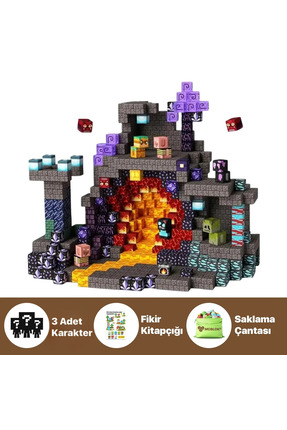 McBlok Minecraft Manyetik Küp Blok volkan ve maden Temalı Yapı Taşı 100 Parça