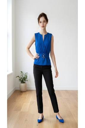 MRY TEKSTİL TOKA DETAYLI KOLSUZ BLUZ