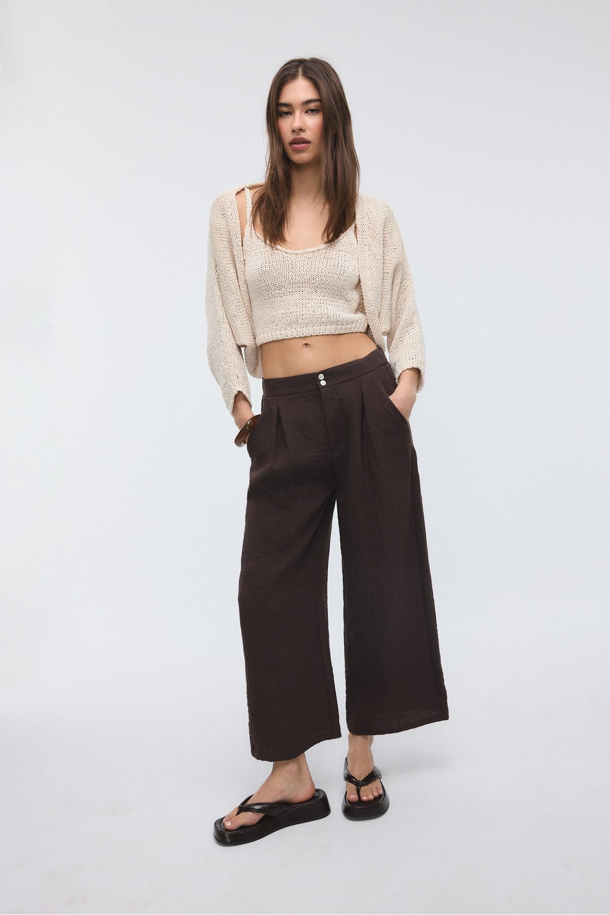 Stradivarius  Keten karışımlı culotte pantolon