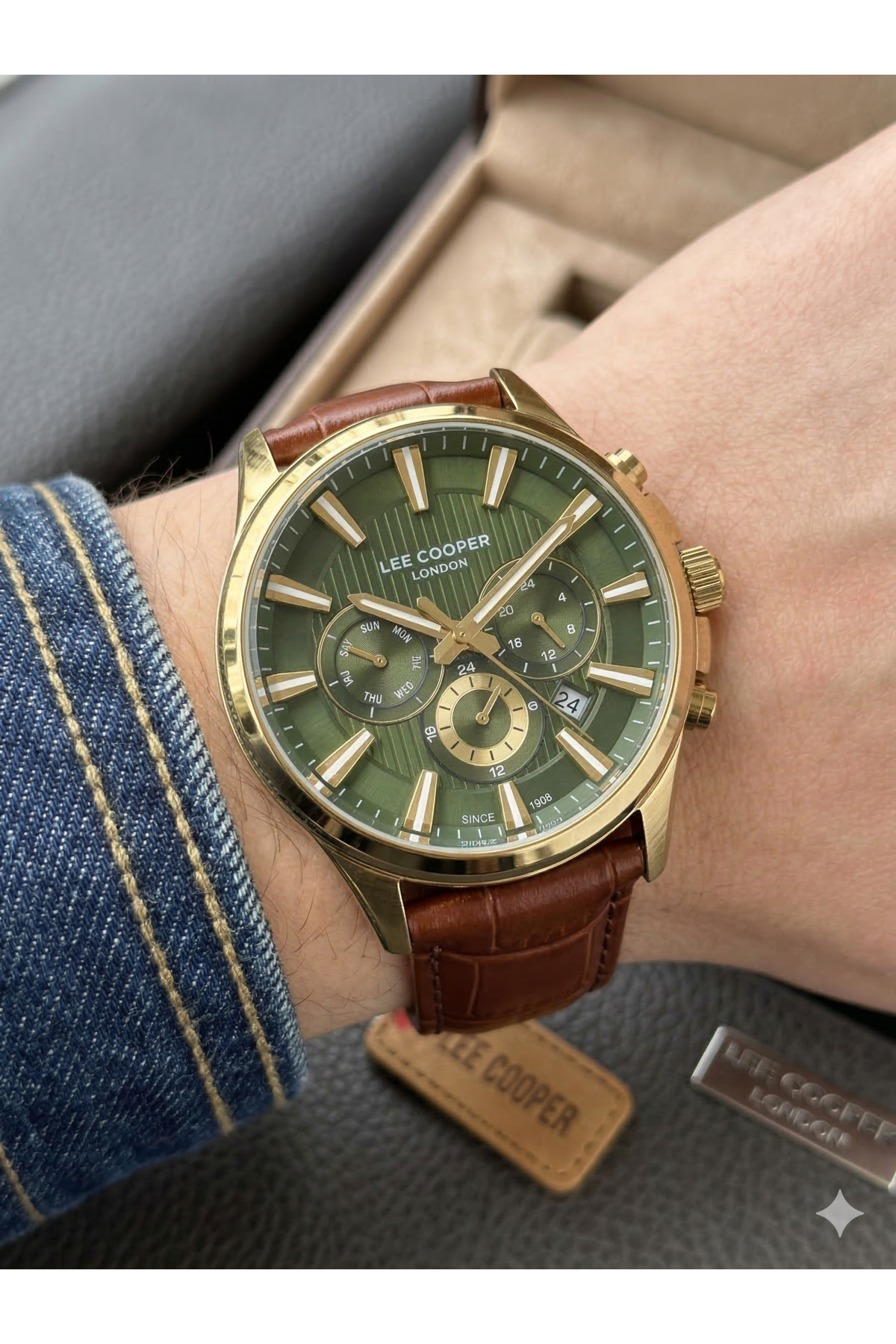 Lee Cooper London Çok Fonksiyonlu Yeşil Kadranlı Gold Erkek Kol