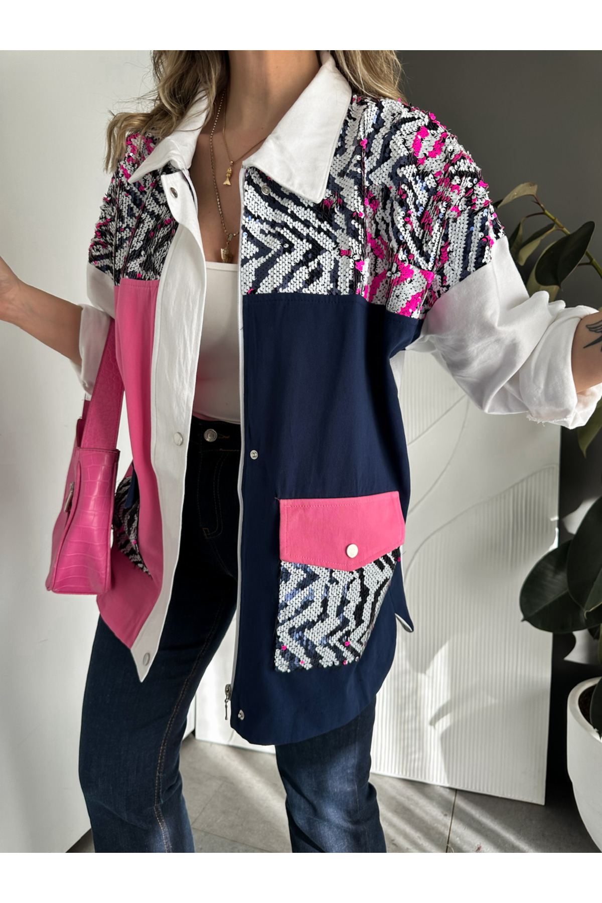 Zerrincan Giyim  Beyaz Renkli Payetli Ceket - Görsel 5