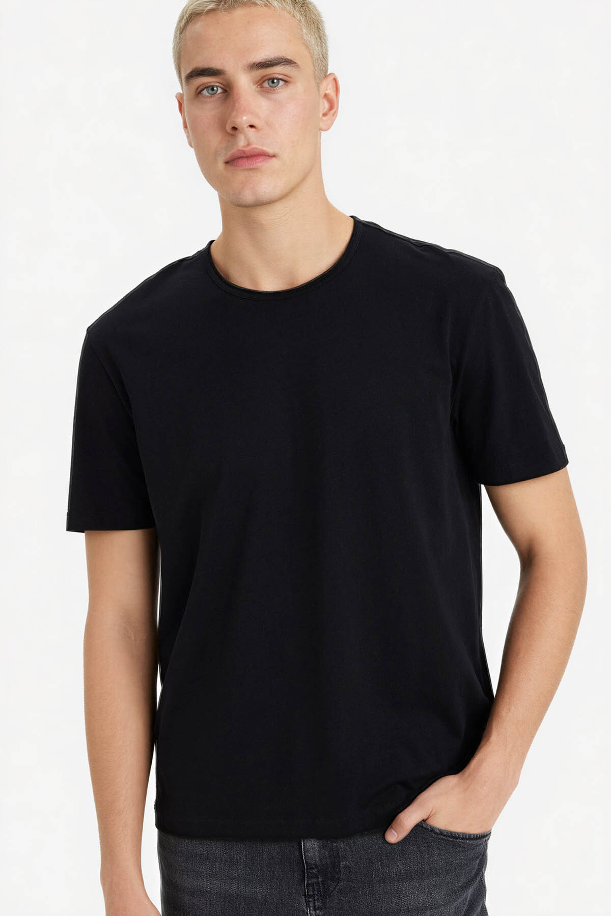 Defacto 100% Cotton Black Men's T-Shirt D5481Ax/Bk81