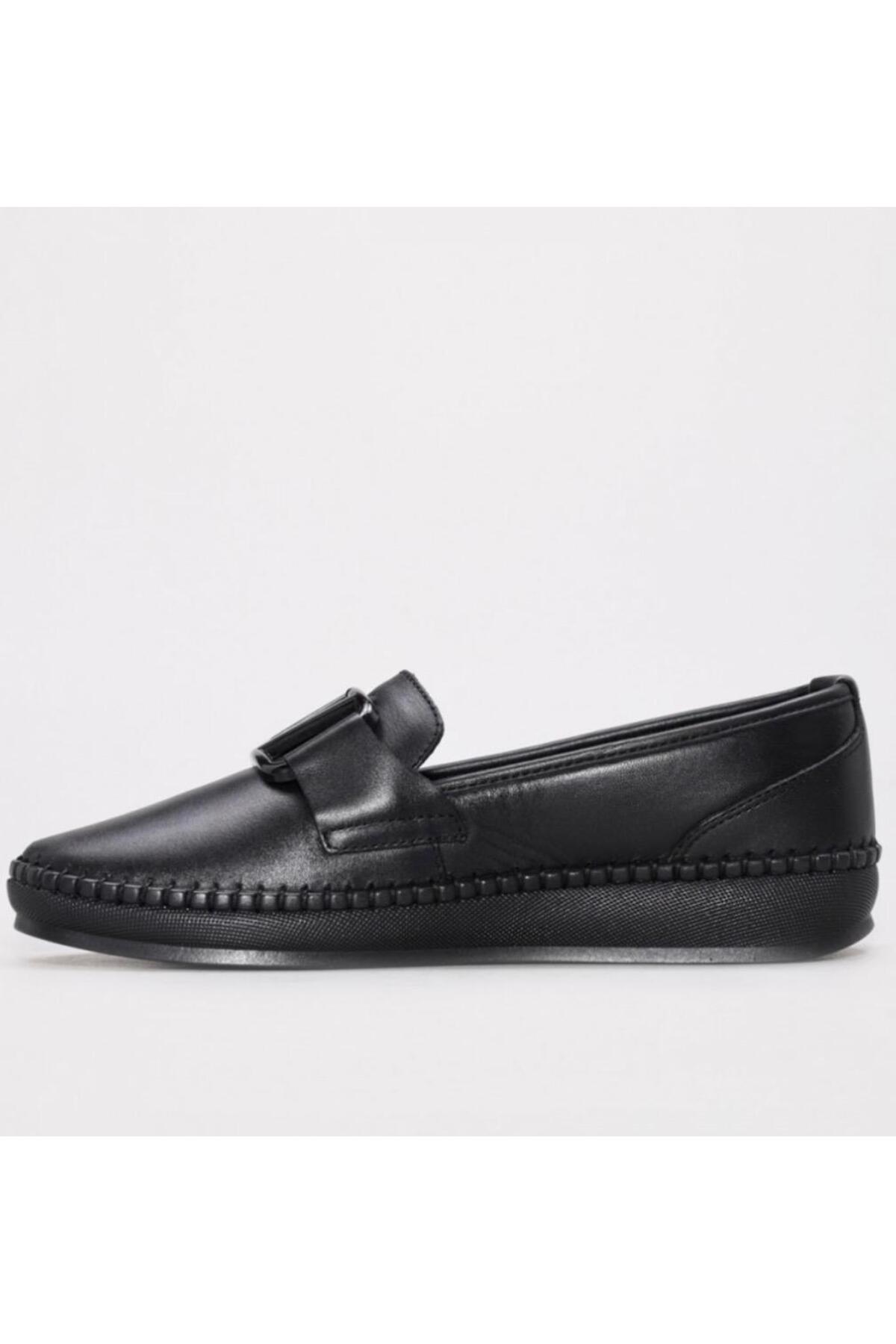 THE FRİDA SHOES Siyah Günlük İçi Dışı Hakiki Deri Ortopedik Poli Taban Tokalı Kadın Ayakkabı Frd2044 görsel 4