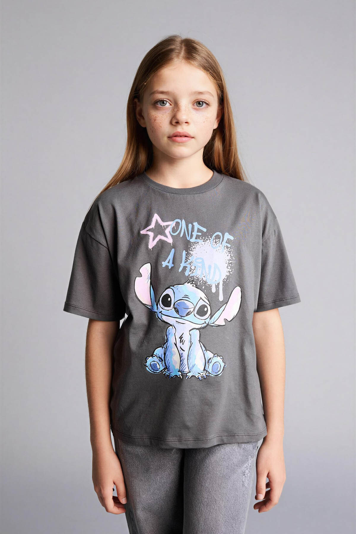 Defacto 100% Cotton Disney Lilo & Stitch T-Shirt for Girls H0724A826Sm