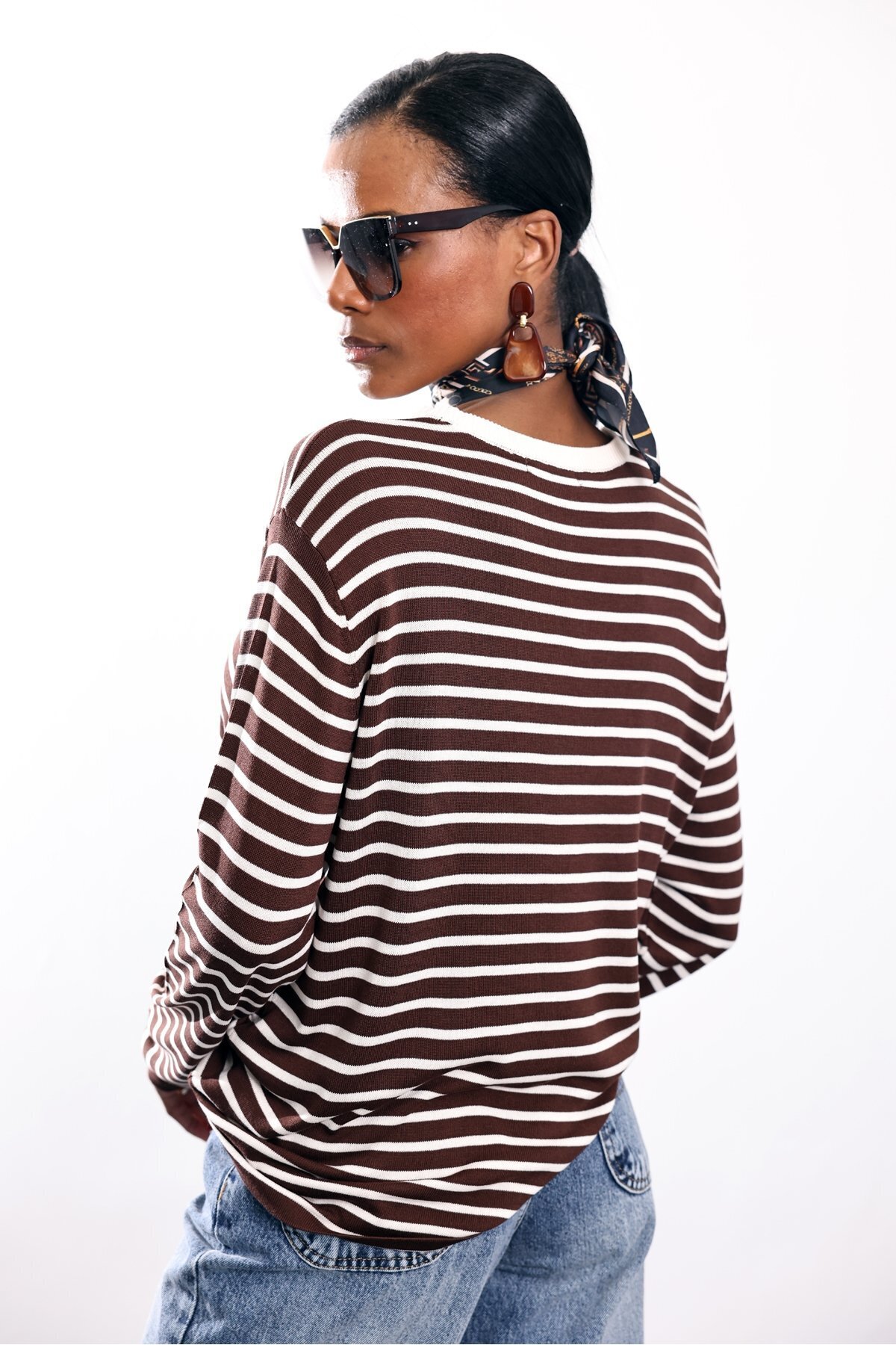 5in1Canpolat  Kahverengi Çizgili Merserize Kazak 261029 - Görsel 6