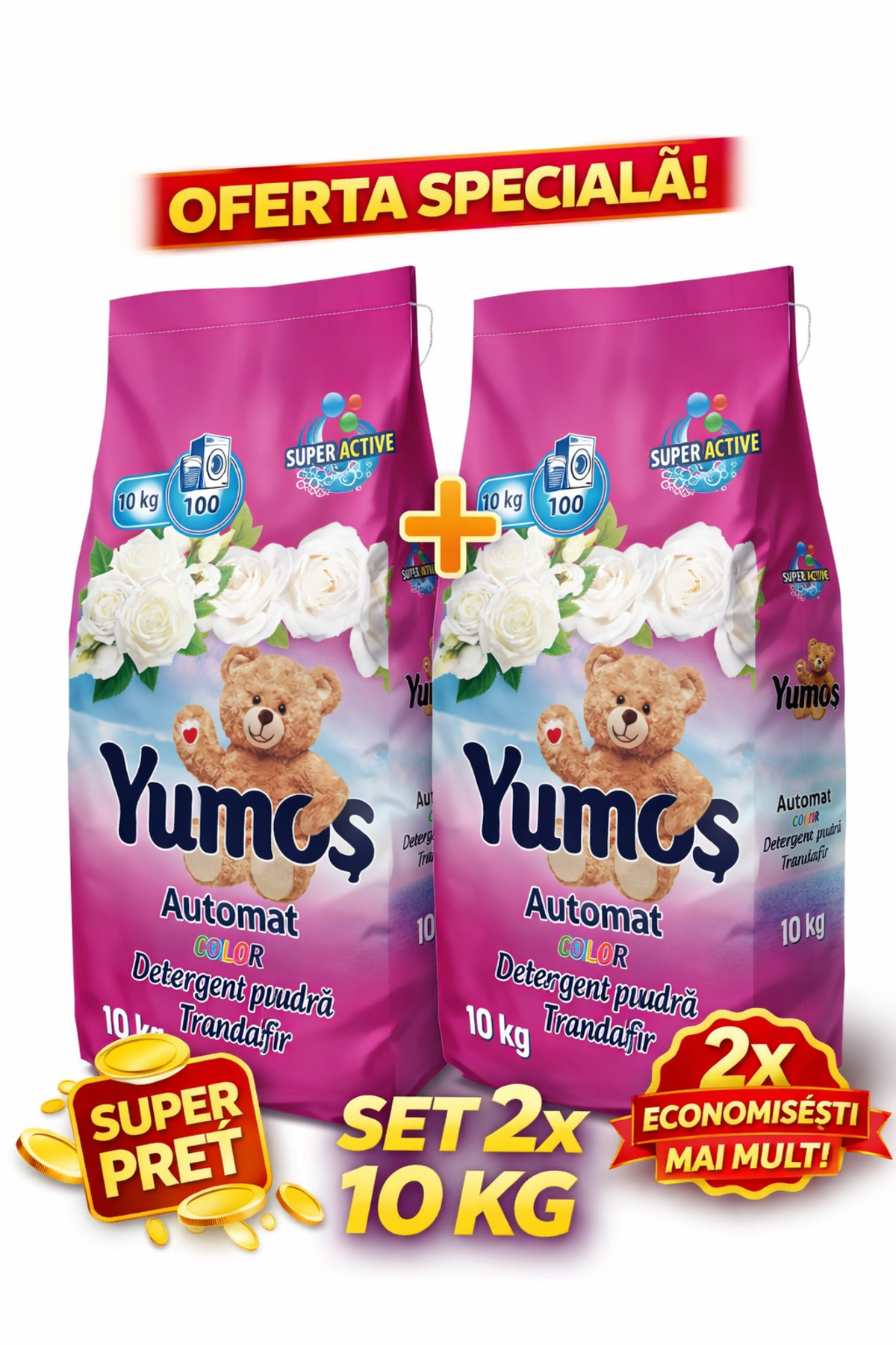 Yumoş Yumoș Detergent de Rufe Pudră pentru Mașină Automată – Set 2×10 kg