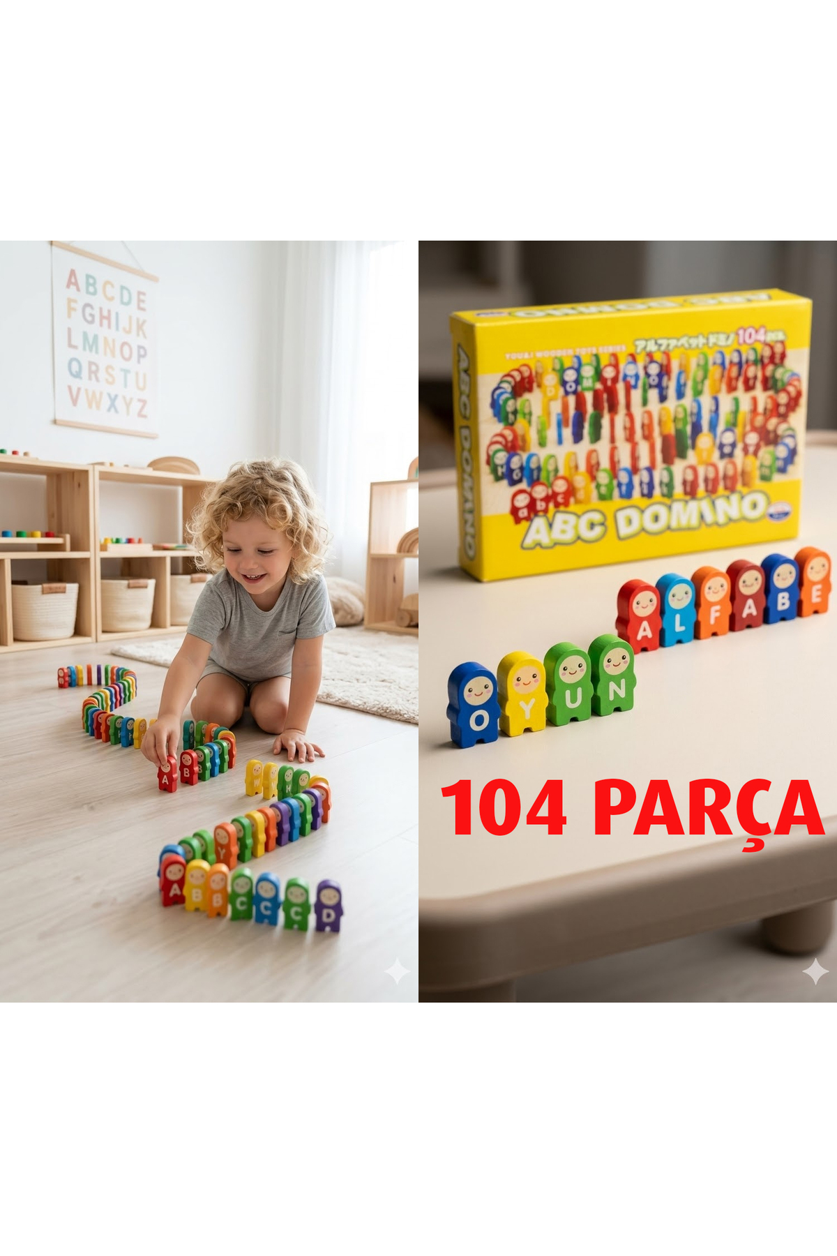 direkstoktan ABC Domino Ahşap Eğitici Harfler Seti 104 Parça Renkli Alfabe Blokları Montessori Eğitici Oyuncak fotoğrafı 2 (önizleme)