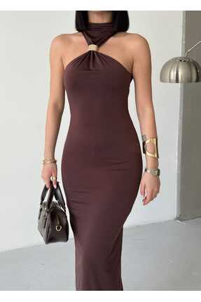 aytenli Dik Çapraz Yaka Aksesuarlı Fermuar Kapamalı Arka Yırtmaçlı Sıfır Kol ...