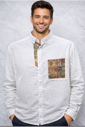 CALYON Hasır Cepli Keten Gömlek