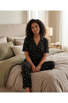 NOCHES PYJAMAS Kadın Boydan Düğmeli Kısa Kol Pegasus Pijama Takımı