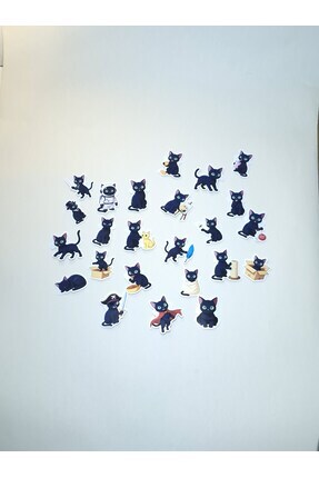 Leapin Craft Sevimli Kara Kedi Plüton Sticker Seti (24 adet, renkli, kaliteli...