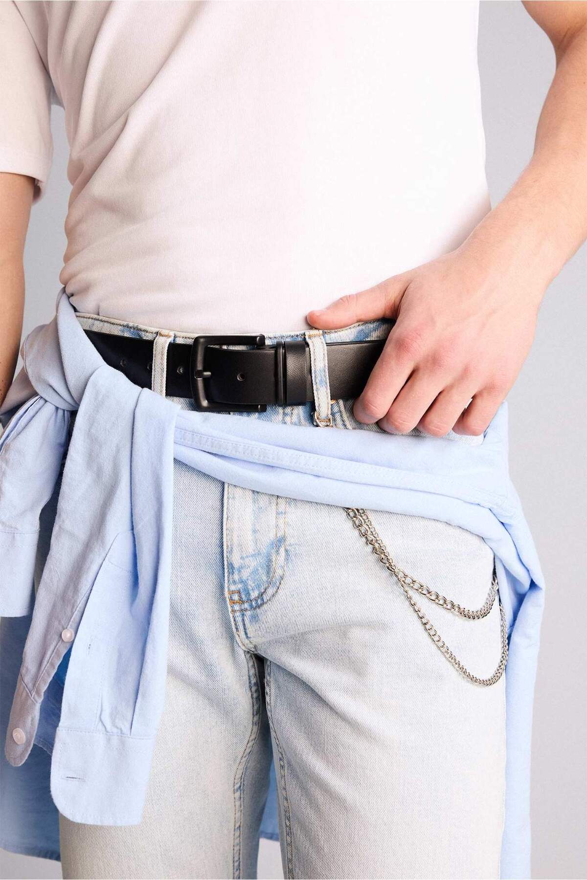 DeFacto Erkek Dikdörtgen Toka Suni Deri Jean Kemeri H5069AXNS görsel 2
