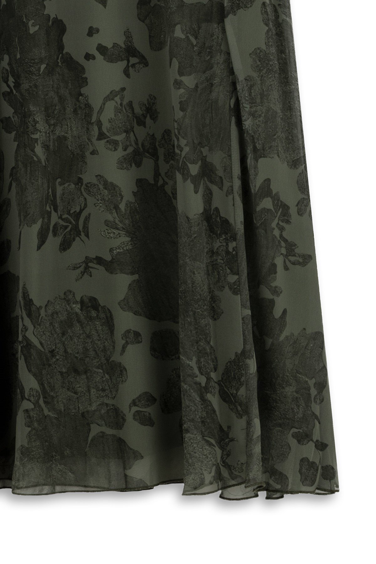 praye  Desenli Pileli Şifon Etek Yeşil - Görsel 4