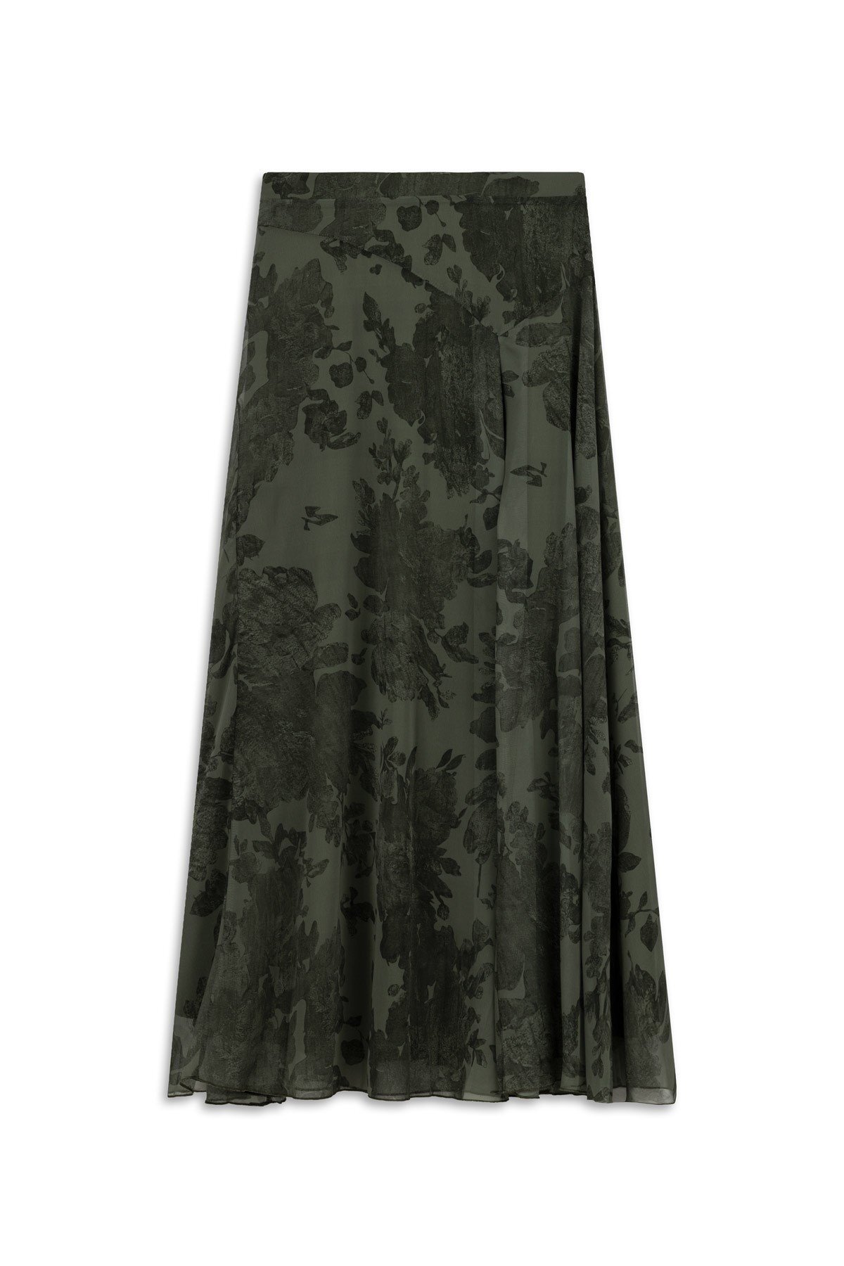 praye  Desenli Pileli Şifon Etek Yeşil - Görsel 2