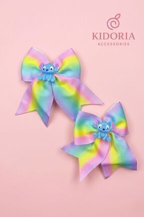 Kidoria Gökkuşağı Renkli Stitch Figürlü 2'li Çocuk Kıskaçlı Toka Seti