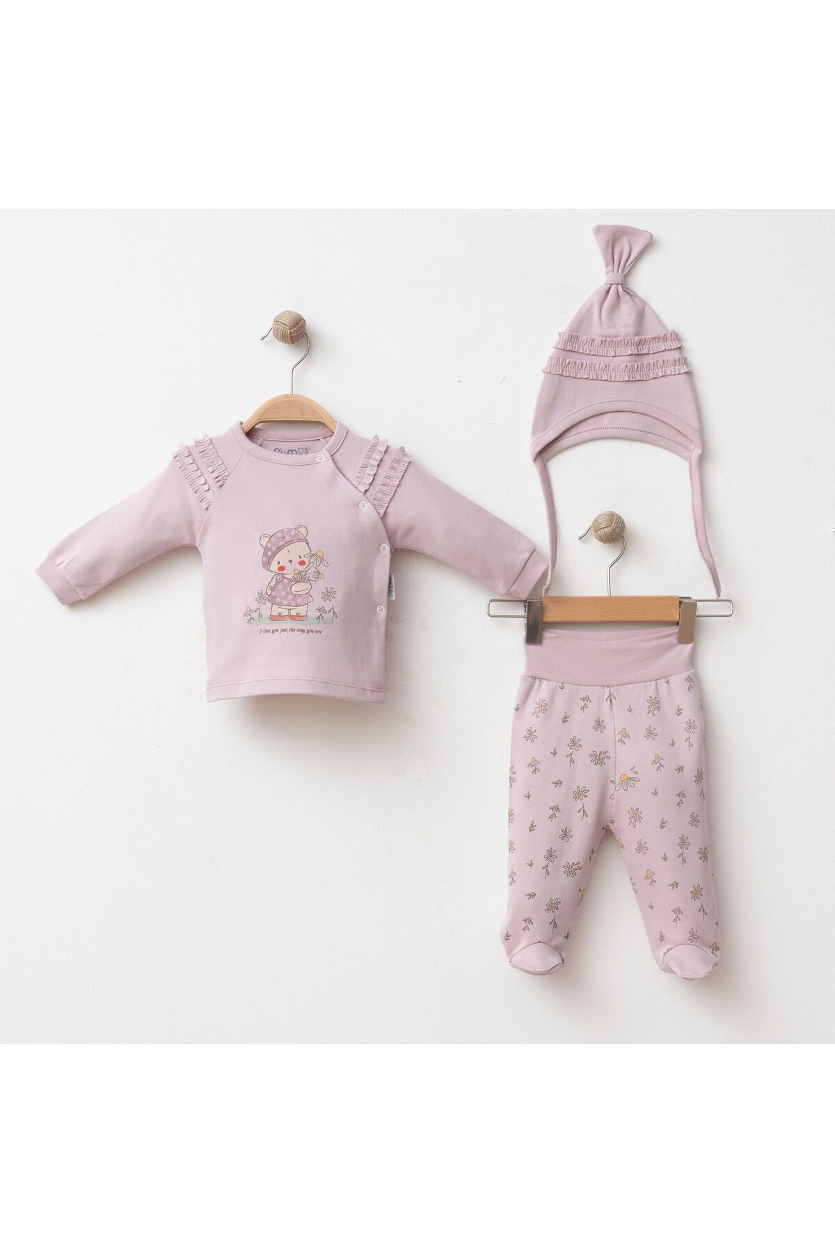 BEBEK PAPATYA DESENLİ FIRFIRLI KIZ 3 LÜ SET % 100 PAMUK KUMAŞ