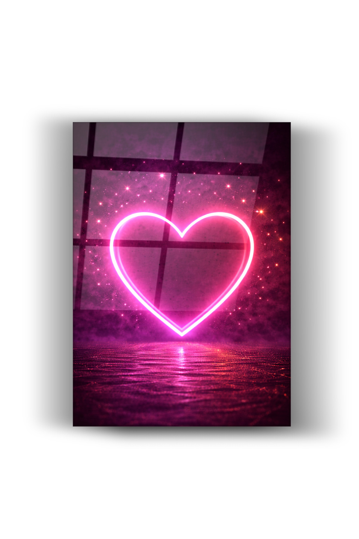 Neon Kalp Işığı Cam Tablo – Romantik Modern Duvar Tablosu | Ev ve Ofis Dekorasyonu