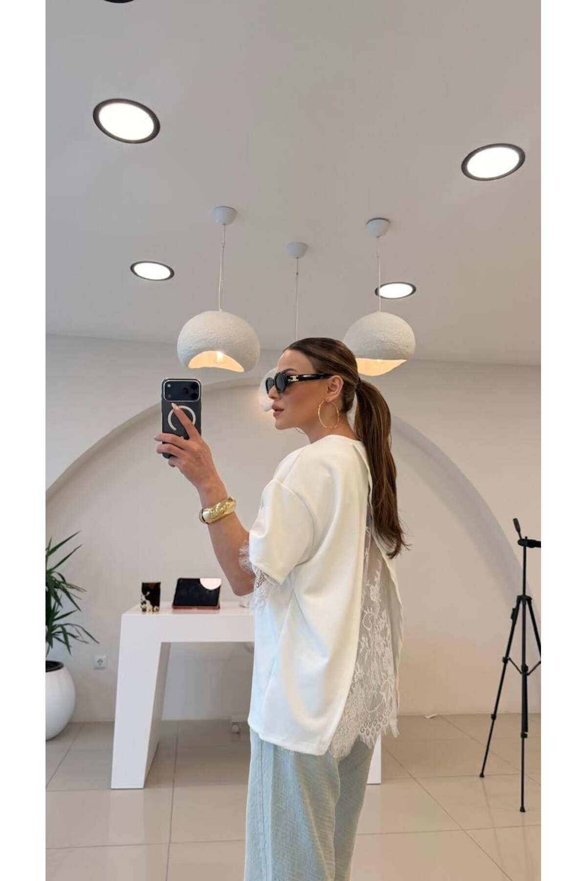 Şulenin Butiği  SIRT DANTEL DETAYLI MODAL BLUZ BEYAZ - Görsel 4