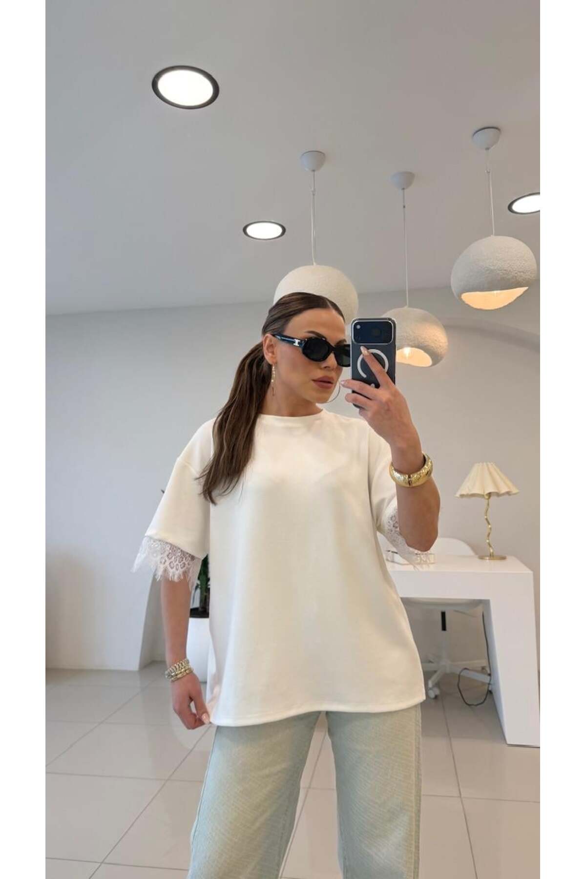 Şulenin Butiği  SIRT DANTEL DETAYLI MODAL BLUZ BEYAZ - Görsel 5