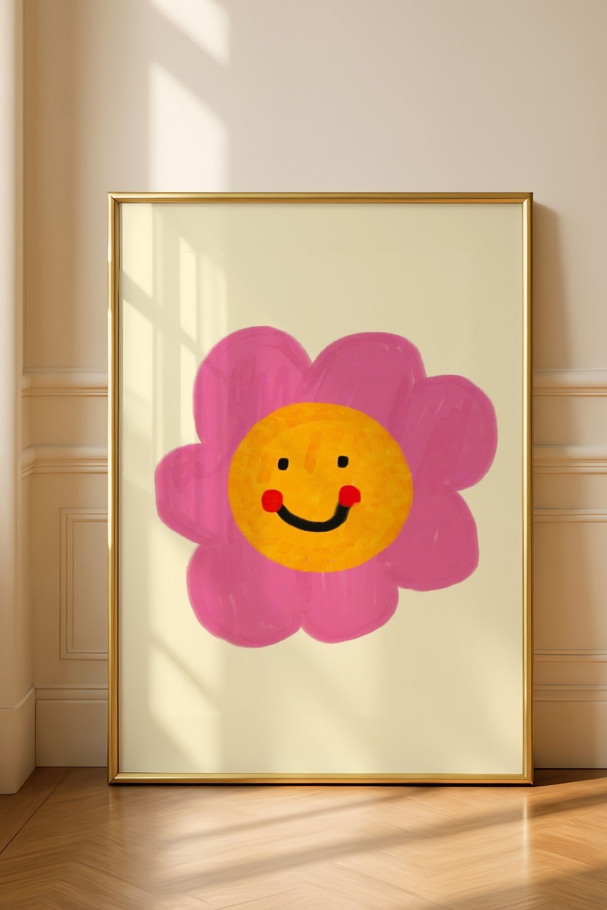 Gülümseyen Çiçek Tablo Minimal Flower Poster Pop Art Duvar Dekoru Çerçevesiz