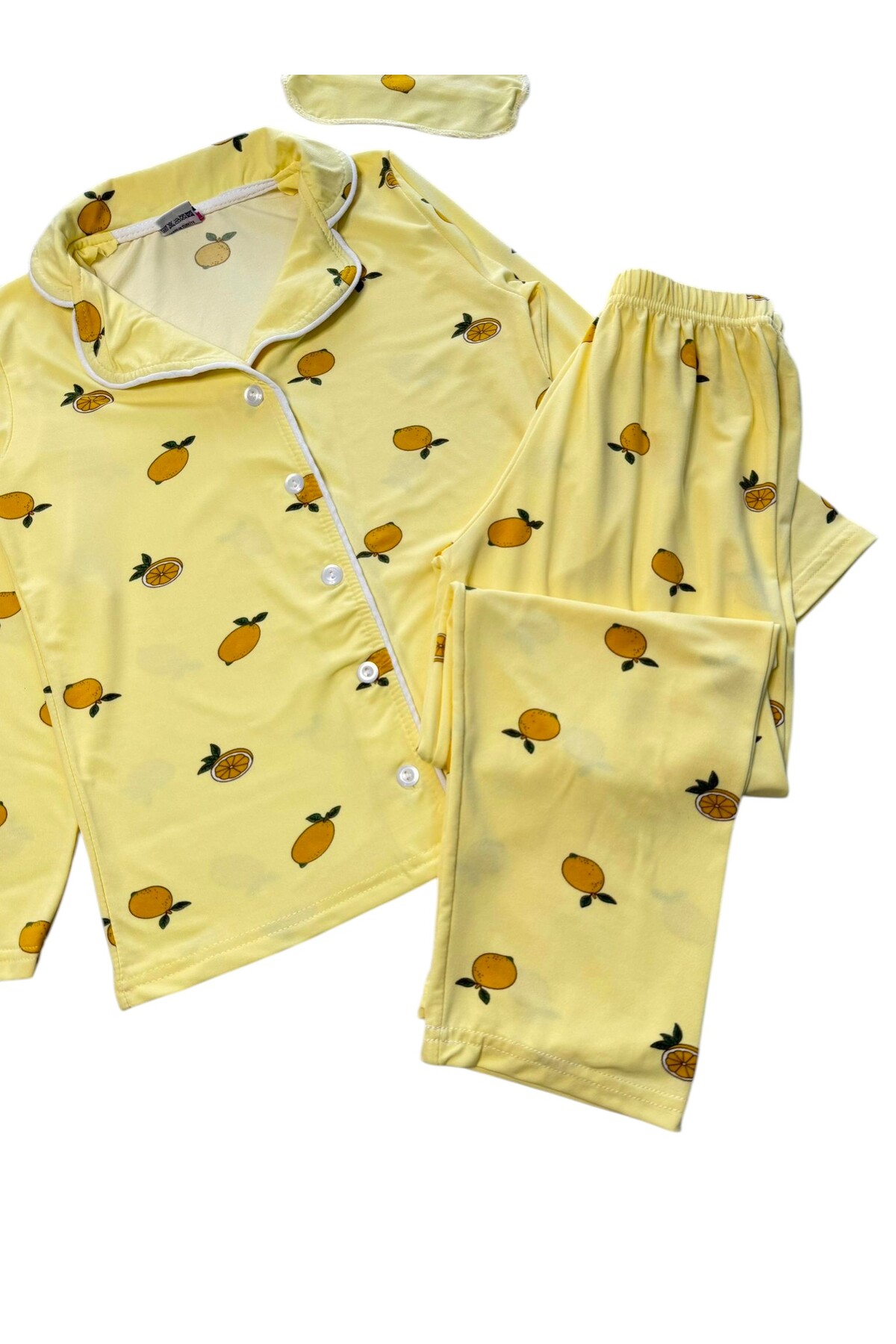 Fil Kids Kız Çocuk Pamuklu Merserize Kumaş Sarı Limon Desenli Gömlek Yaka Düğmeli Uyku Bantlı Pijama Takımı fotoğrafı 4 (önizleme)
