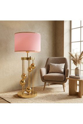 VENÜS NOVA VENÜS ARCTURUS GOLD SİLİNDİR ABAJUR PEMBE GOLD ŞERİTLİ BAŞLIK