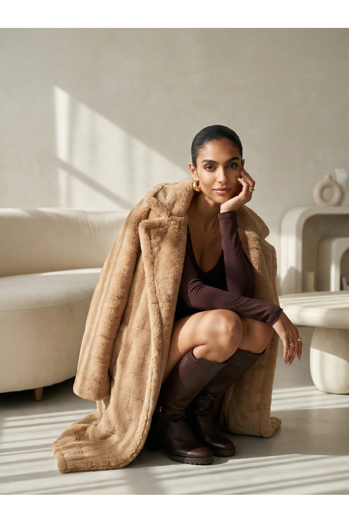 Sun Burners  Sahara Camel | Faux Fur - Bej Lüks Peluş Kürk - Görsel 3