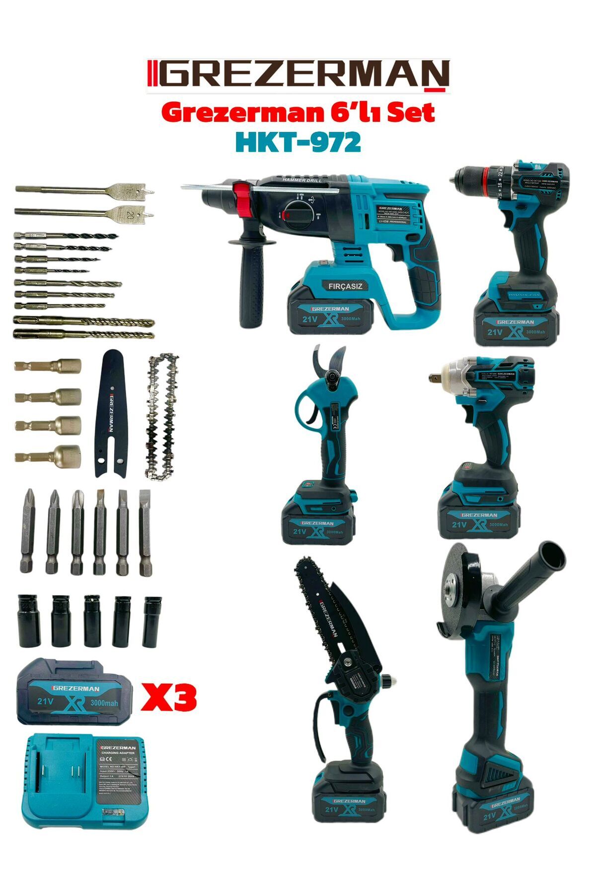 GREZERMAN 6'lı Set Kömürsüz Bakır Sargı Şarjlı Matkap - Hilti